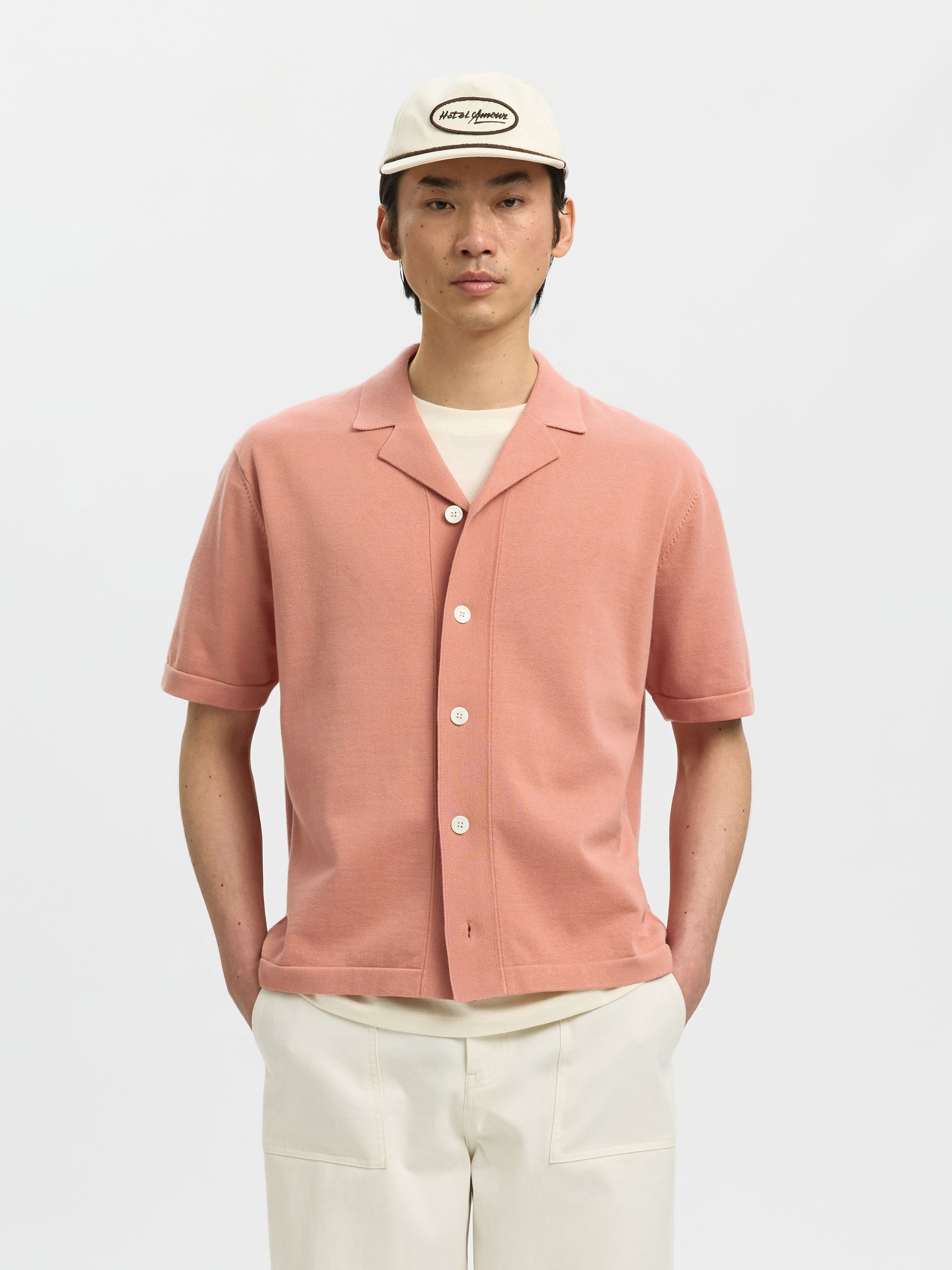 RELAXED FIT  KNITTED POLO SHIRT, Rose Dawn, highres