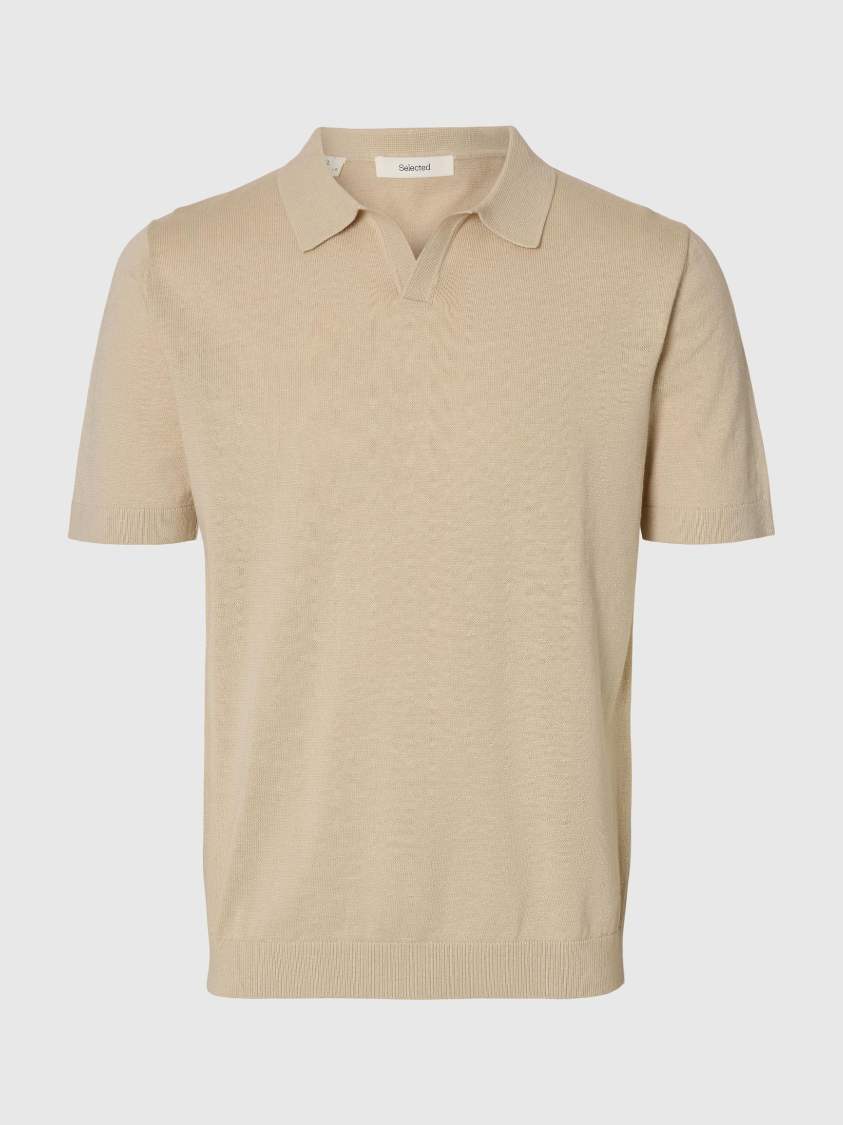 KORTÆRMET STRIKKET POLOSHIRT, Oatmeal, highres