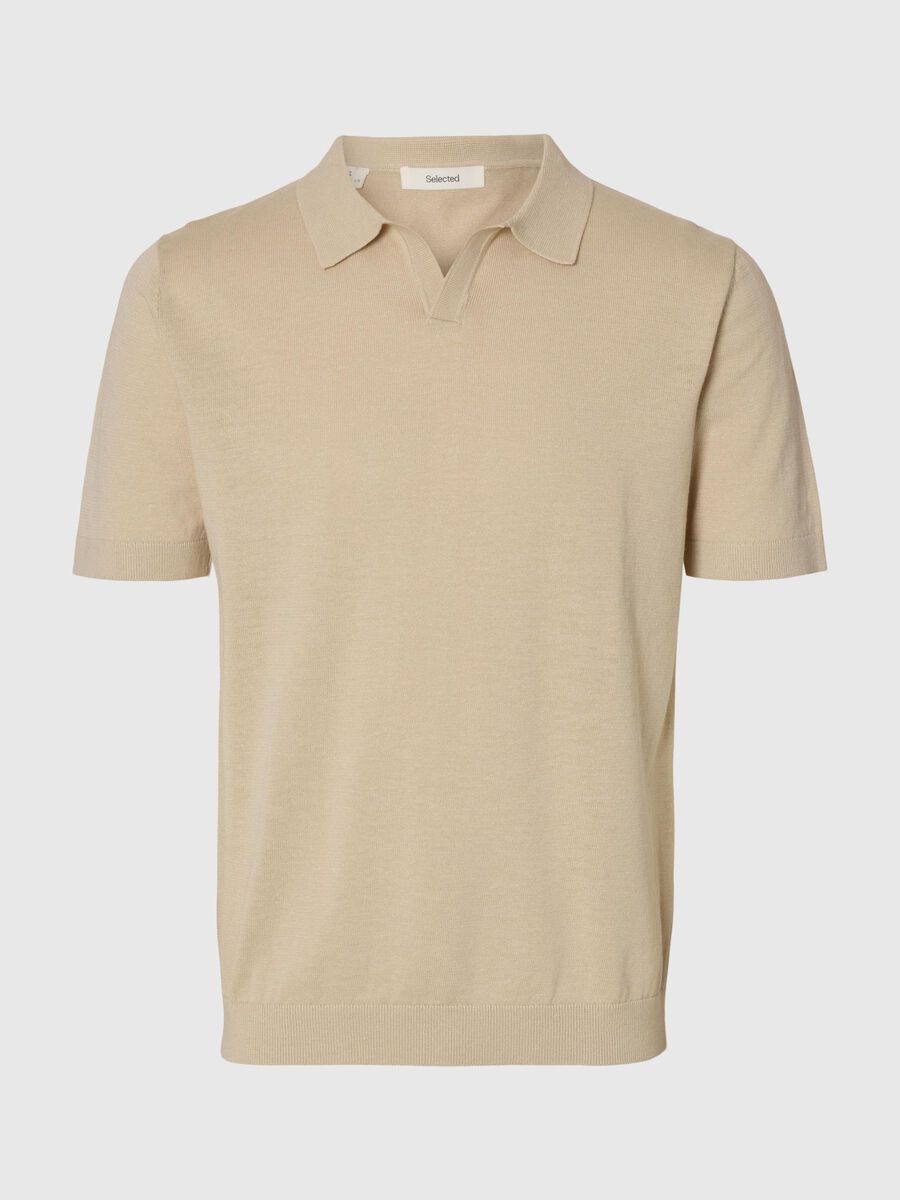 Selected SHORT SLEEVED KNITTED POLO SHIRT, Oatmeal, highres - 16096197_Oatmeal_001.jpg