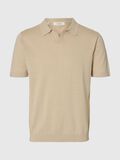 Selected SHORT SLEEVED KNITTED POLO SHIRT, Oatmeal, highres - 16096197_Oatmeal_001.jpg