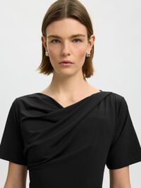 DRAPED SHORT-SLEEVED T-SHIRT, Black, highres