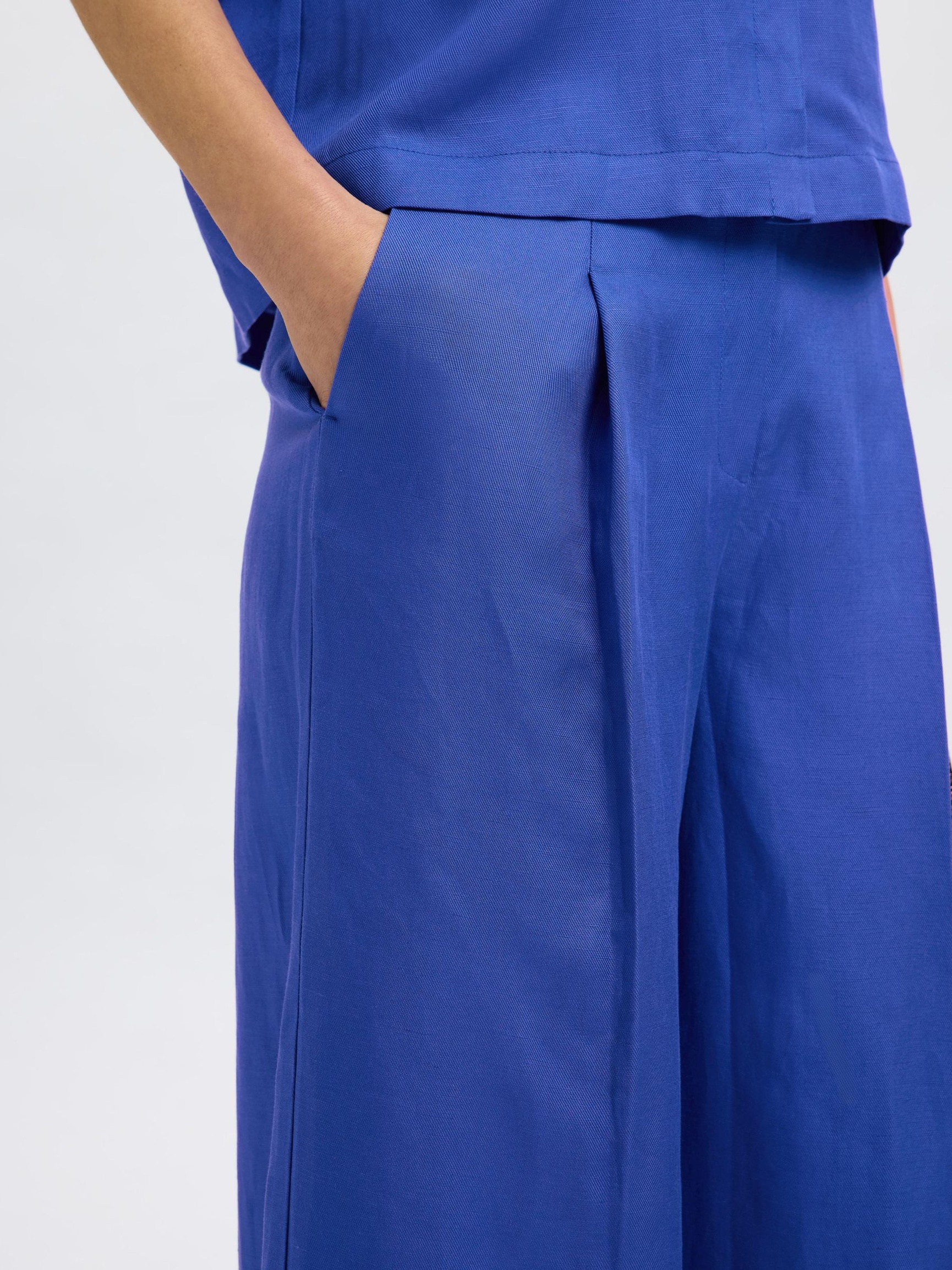LINEN BLEND WIDE-LEG TROUSERS, Dazzling Blue, highres