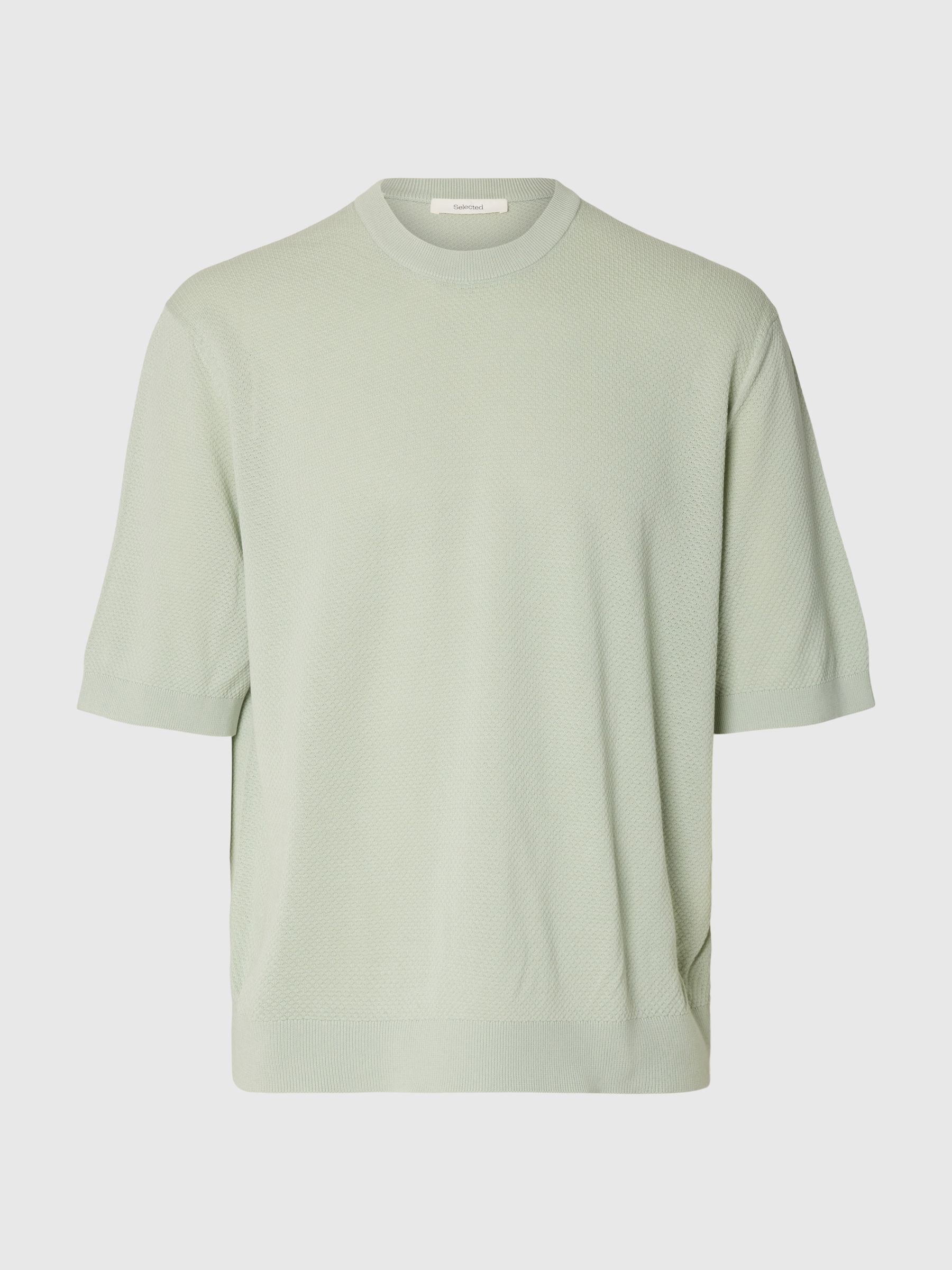 KNITTED COTTON T-SHIRT, Aqua Gray, highres