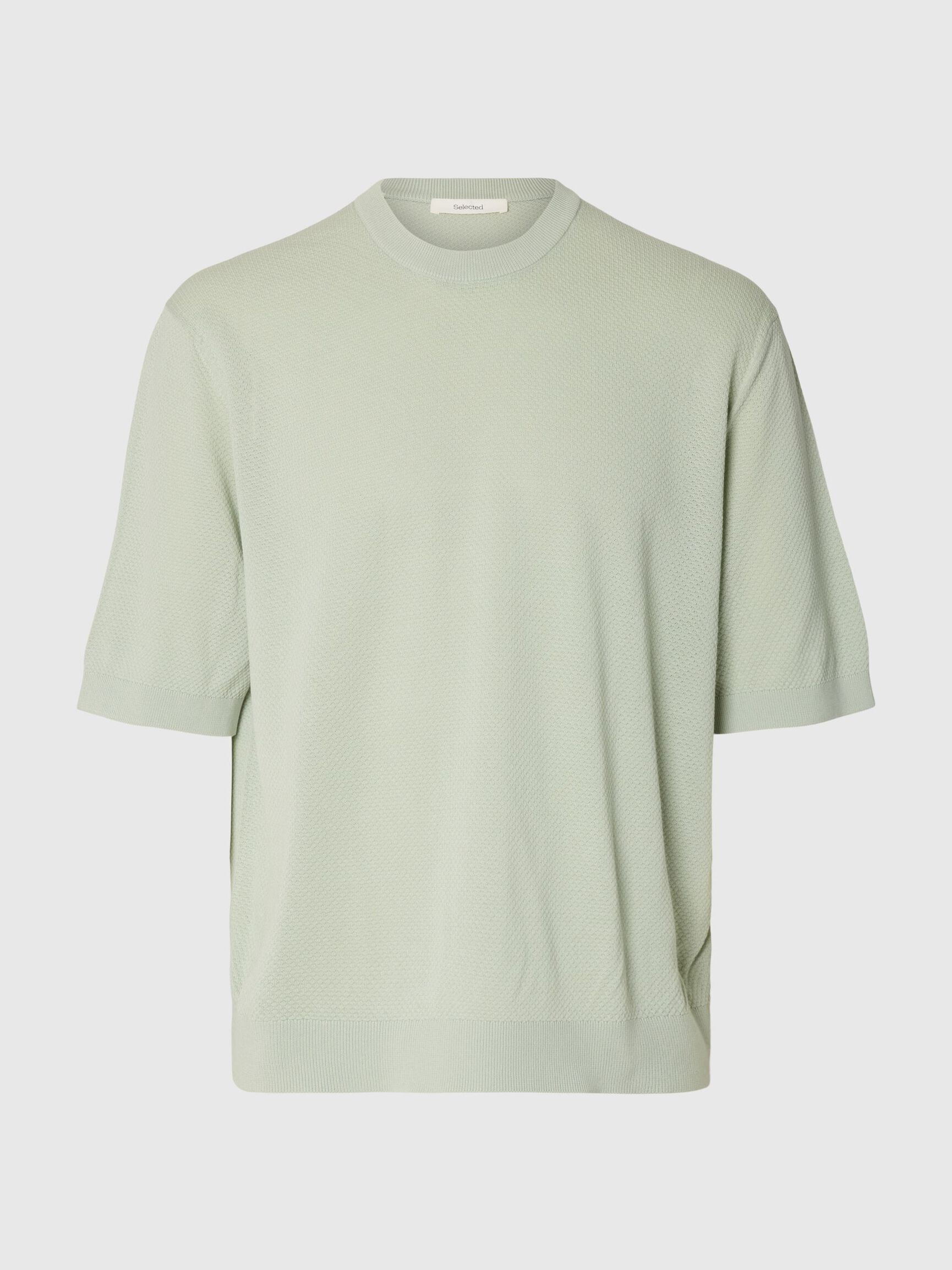 KNITTED COTTON T-SHIRT, Aqua Gray, highres