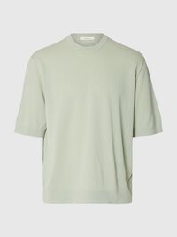 KNITTED COTTON T-SHIRT, Aqua Gray, highres