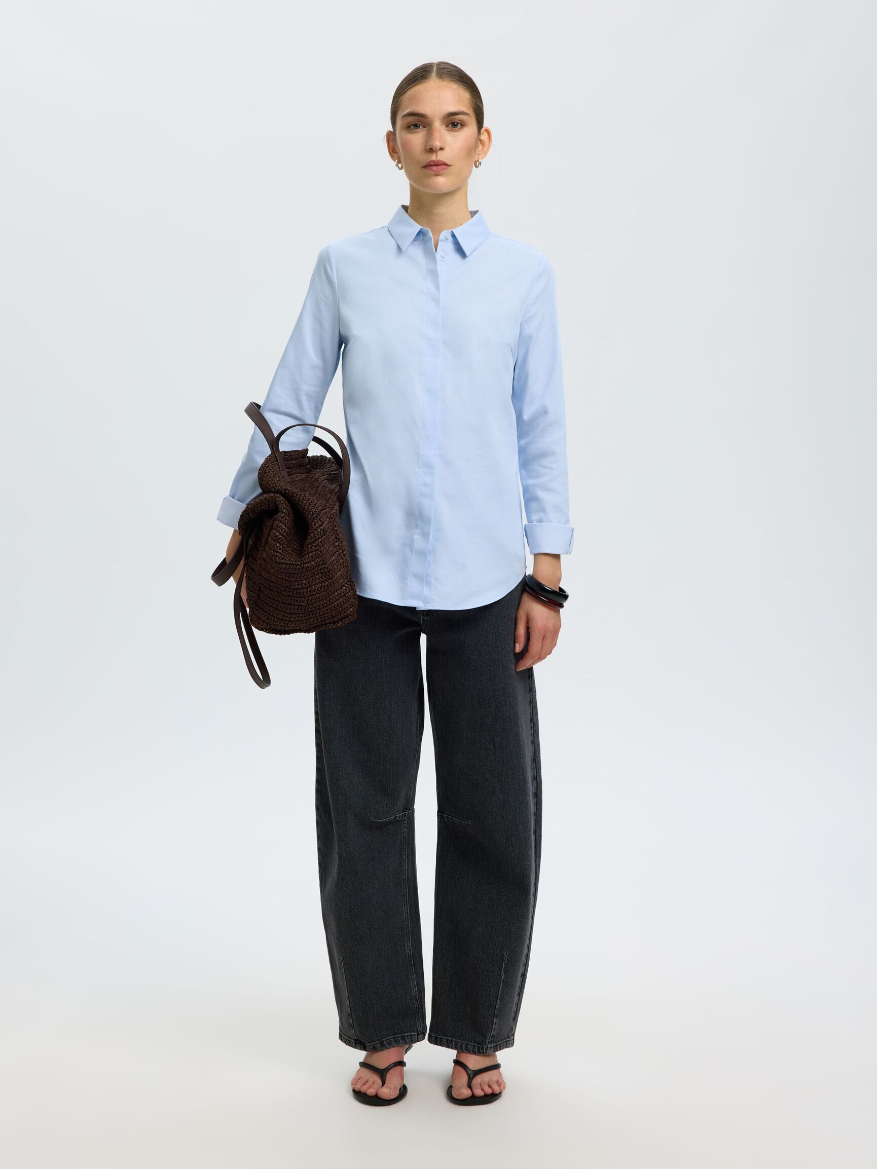 FITTED  LONG SLEEVED SHIRT, Light Blue, highres