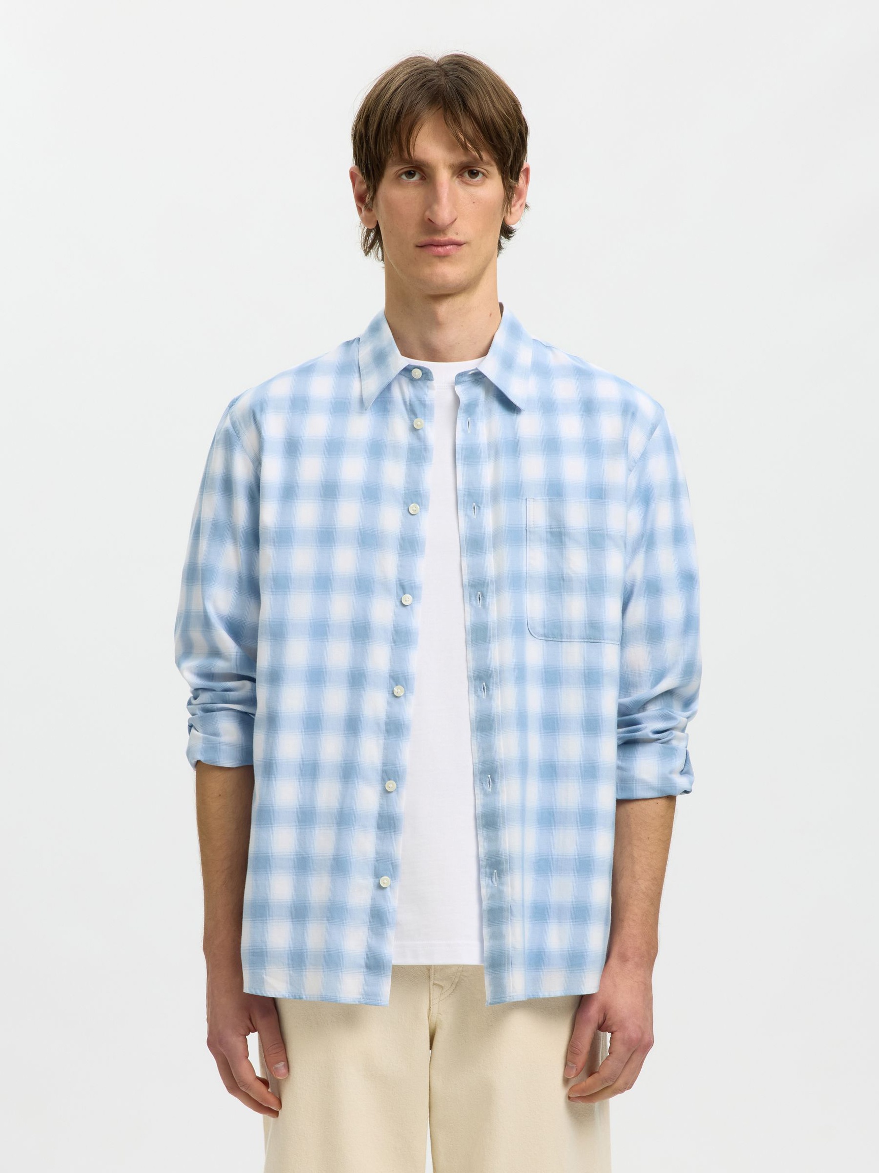 CHECKERED LONG SLEEVED SHIRT, Cashmere Blue, highres