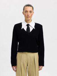 100% MERINO V-NECK JUMPER, Black, highres