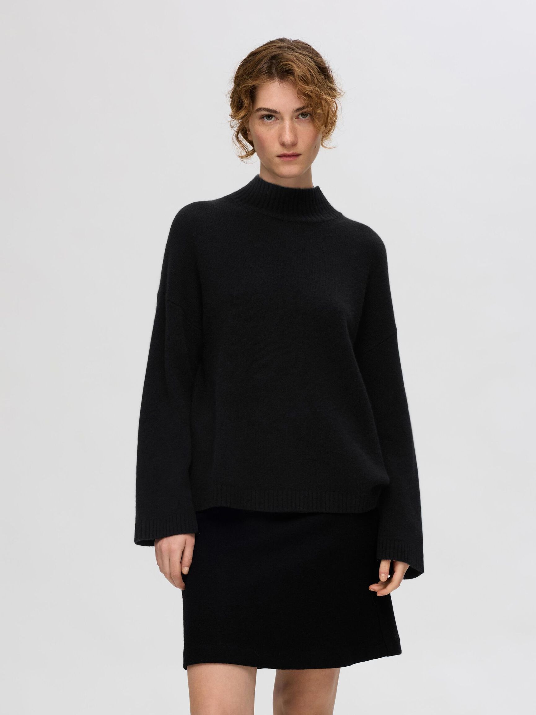 HIGH NECK  KNITTED JUMPER, Black, highres