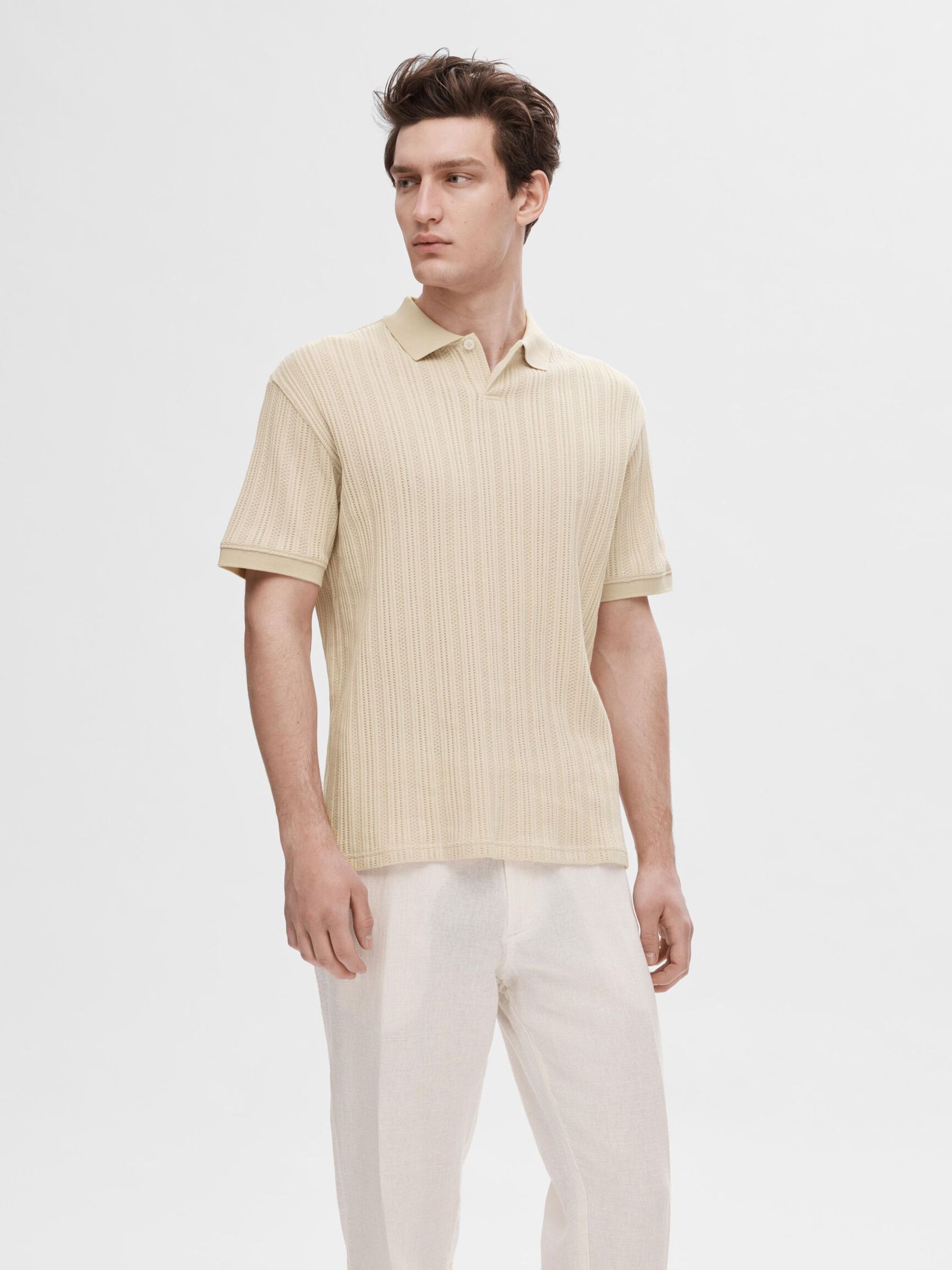 SHORT-SLEEVED COTTON POLO SHIRT, Fog, highres