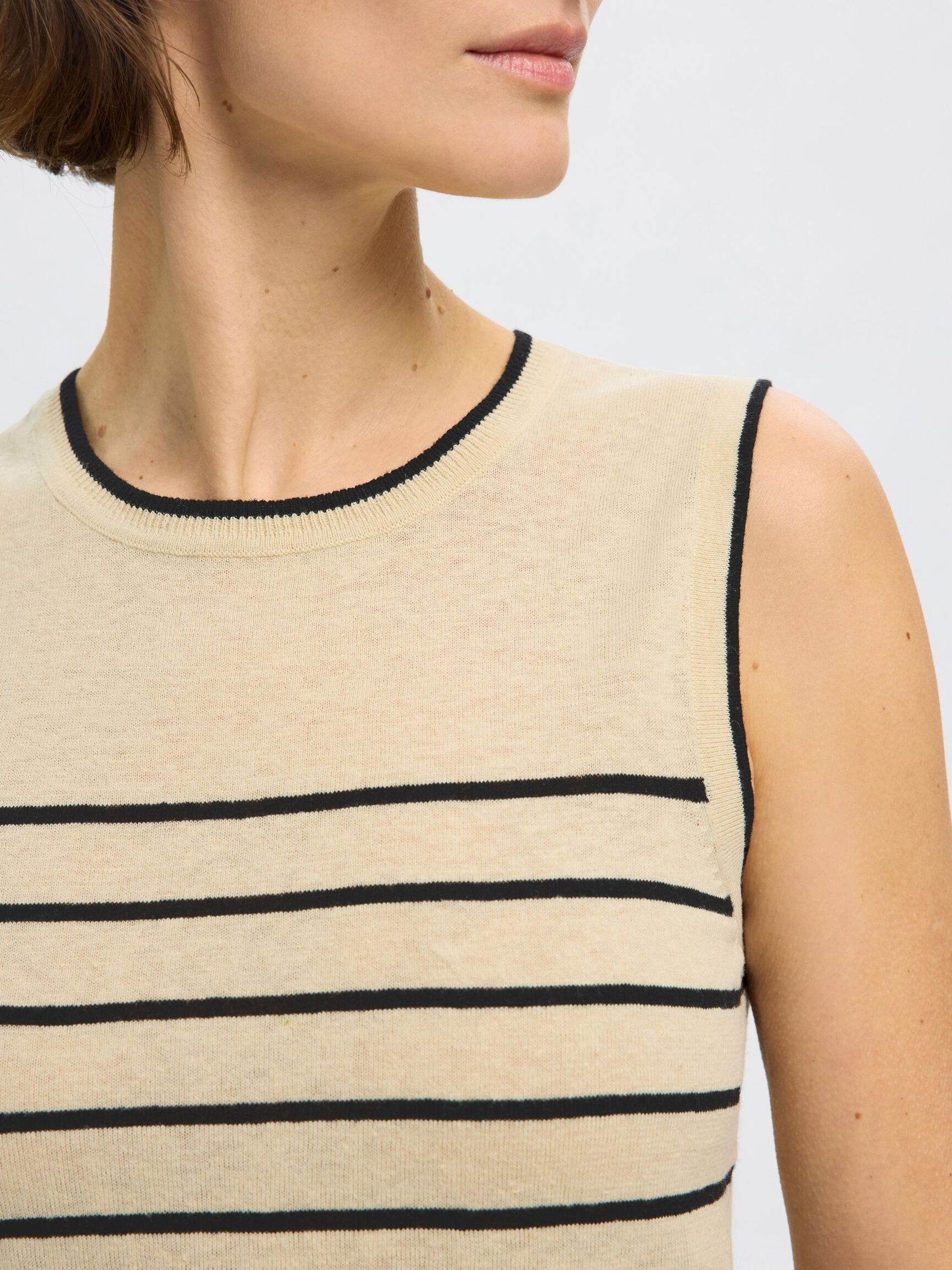 LINEN BLEND KNITTED TOP, Birch, highres