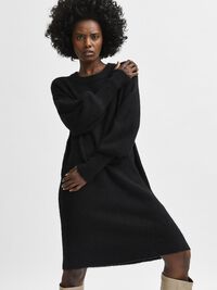 LONG SLEEVED KNITTED DRESS, Black, highres