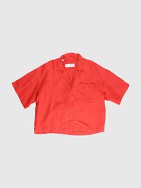 LINEN BLEND SHORT SLEEVED SHIRT, Flame Scarlet, highres