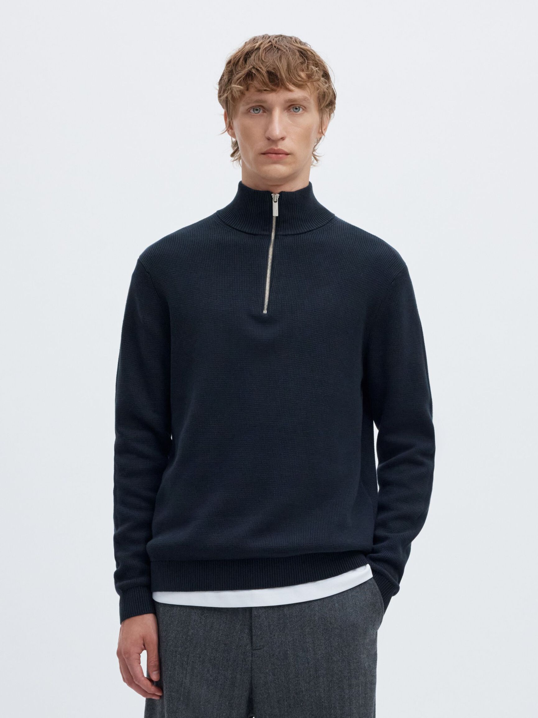 HALVE RITSSLUITING SWEATER, Sky Captain, highres
