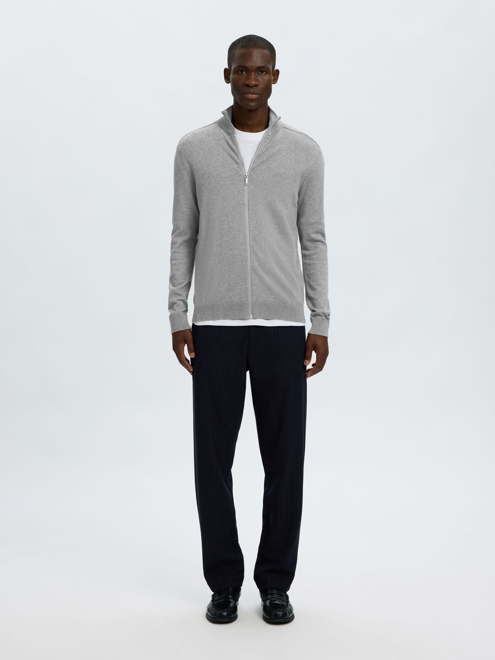 ZIP-UP CARDIGAN, Medium Grey Melange, highres