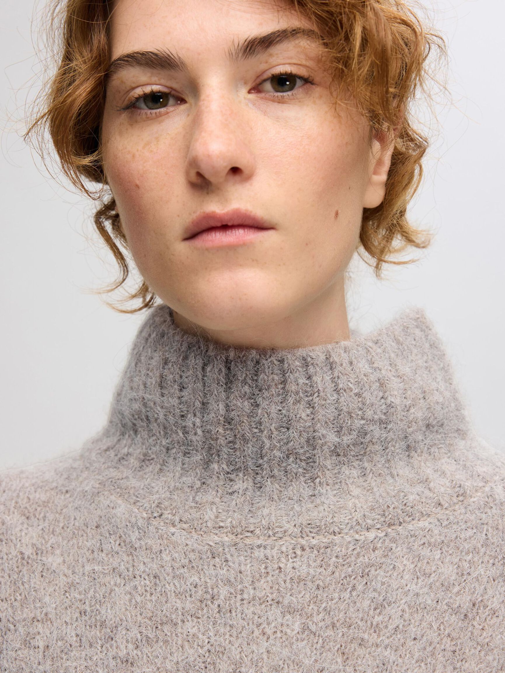 WOOL BLEND HIGH-NECK  PULLOVER, Steel Gray, highres