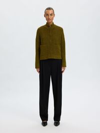 WOOL BLEND CARDIGAN, Fir Green, highres