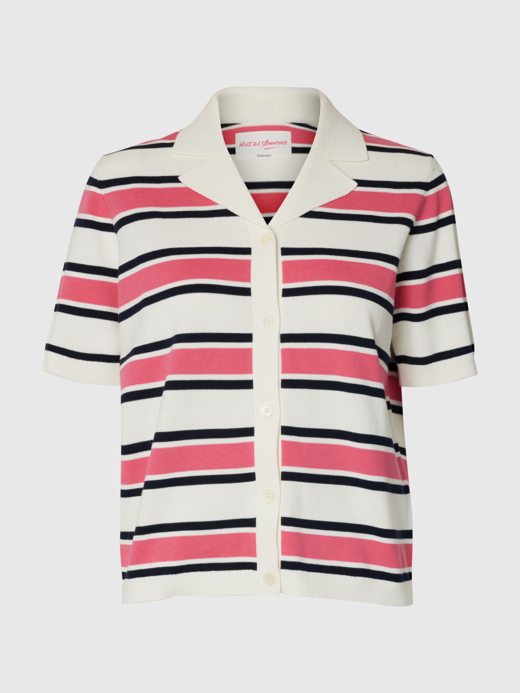 KORTE ÆRMER STRIKKET POLOSHIRT, Egret, highres
