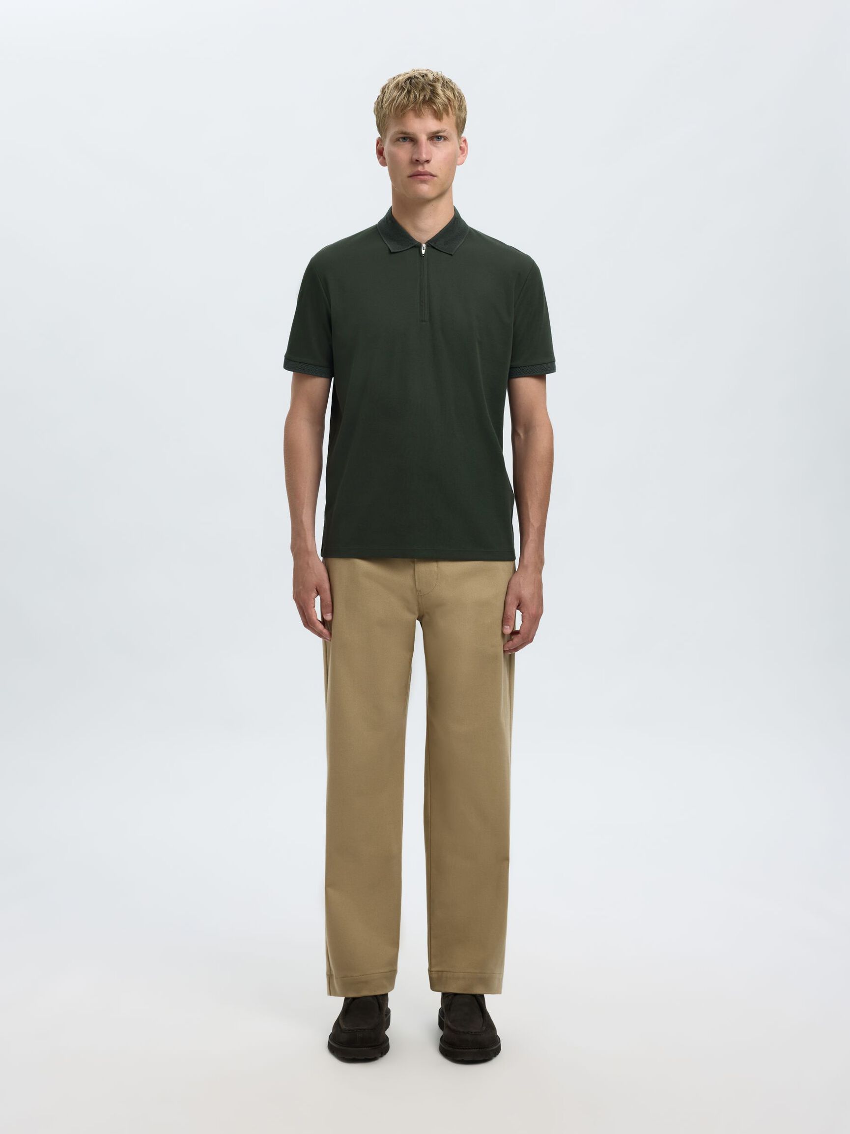 ZIPPER POLO SHIRT, Deep Forest, highres