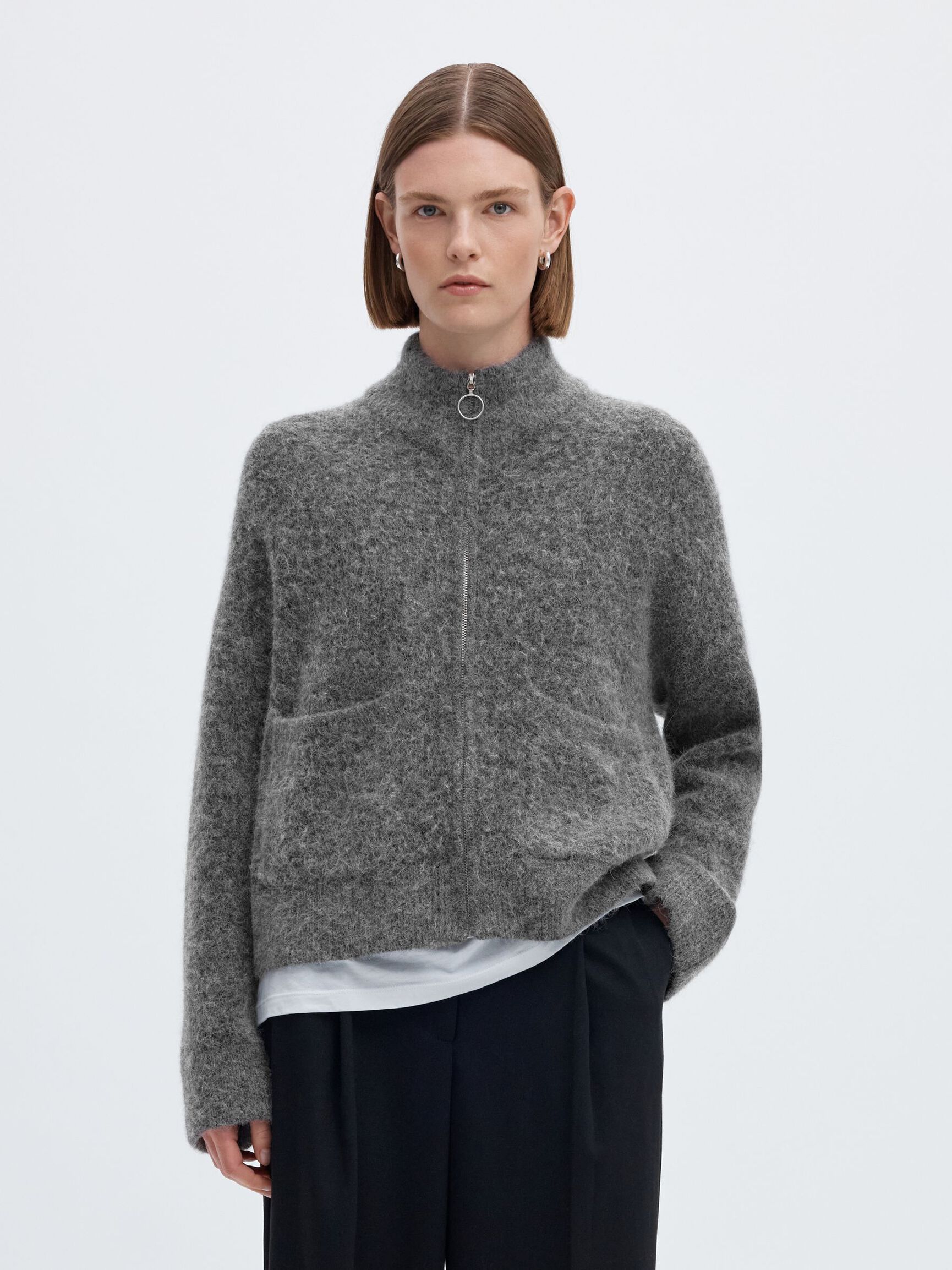 LAINE MÉLANGÉE CARDIGAN, Medium Grey Melange, highres
