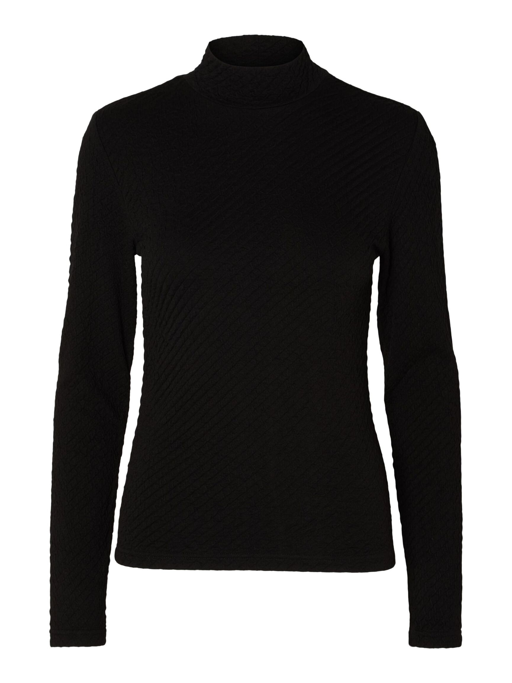 TEXTURED HIGH NECK KNITTED TOP, Black, highres