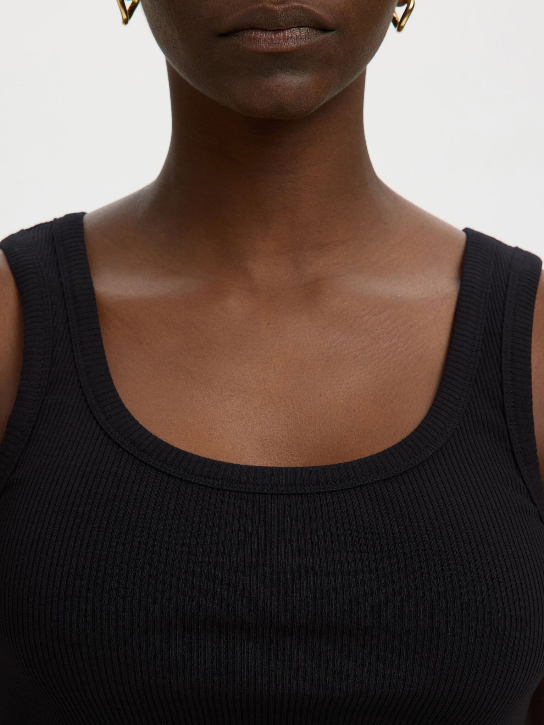RIBBED COTTON TANK TOP, Black, highres