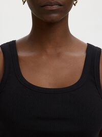 RIBBED COTTON TANK TOP, Black, highres