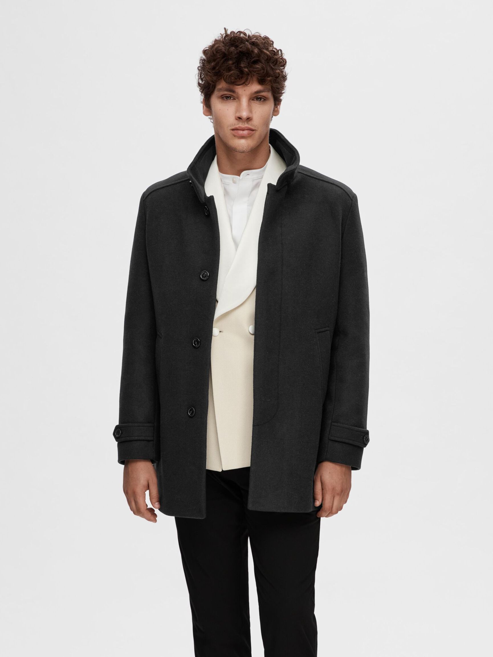 LAINE MÉLANGÉE MANTEAU, Black, highres