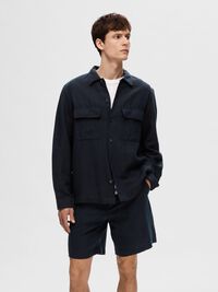 LONG-SLEEVED LINEN BLEND OVERSHIRT, Sky Captain, highres
