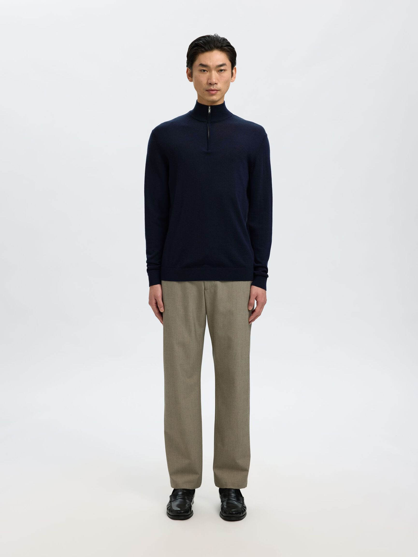 100% MERINO WOOL HALF-ZIP JUMPER, Navy Blazer, highres