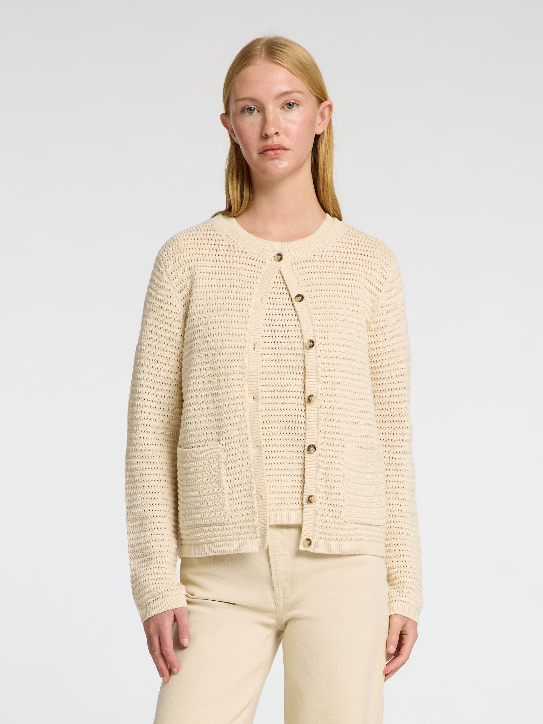 100% COTTON KNITTED CARDIGAN, Birch, highres