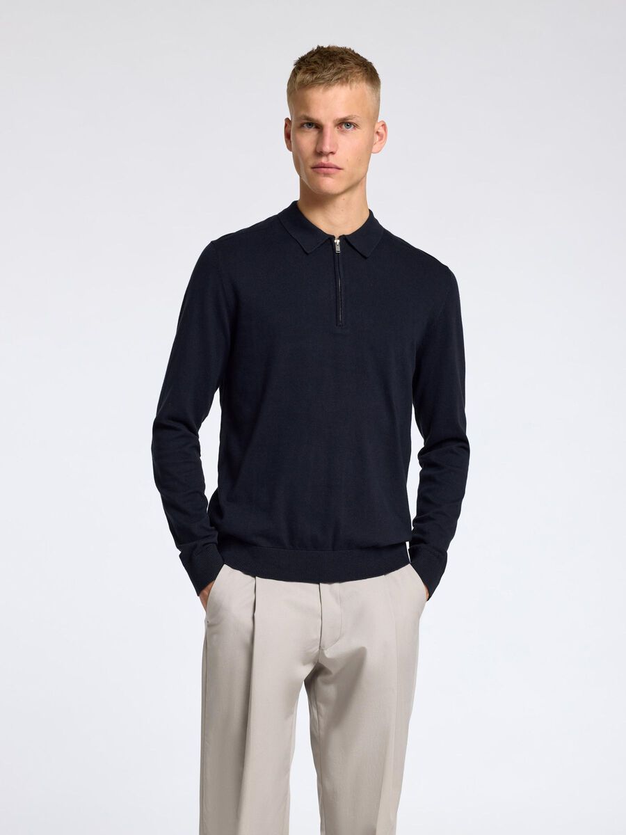 Selected KNITTED LONG-SLEEVED POLO, Navy Blazer, highres - 16094271_NavyBlazer_1113639_003.jpg