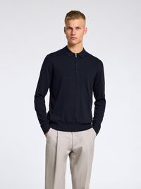 GEBREIDE POLO MET LANGE MOUWEN, Navy Blazer, highres