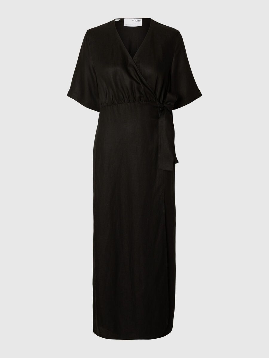 Selected LINEN BLEND MAXI WRAP DRESS, Black, highres - 16093975_Black_001.jpg