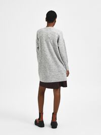 LONG KNITTED CARDIGAN, Light Grey Melange, highres