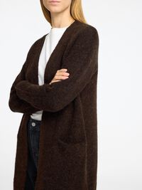 LONG KNITTED CARDIGAN, Coffee Bean, highres