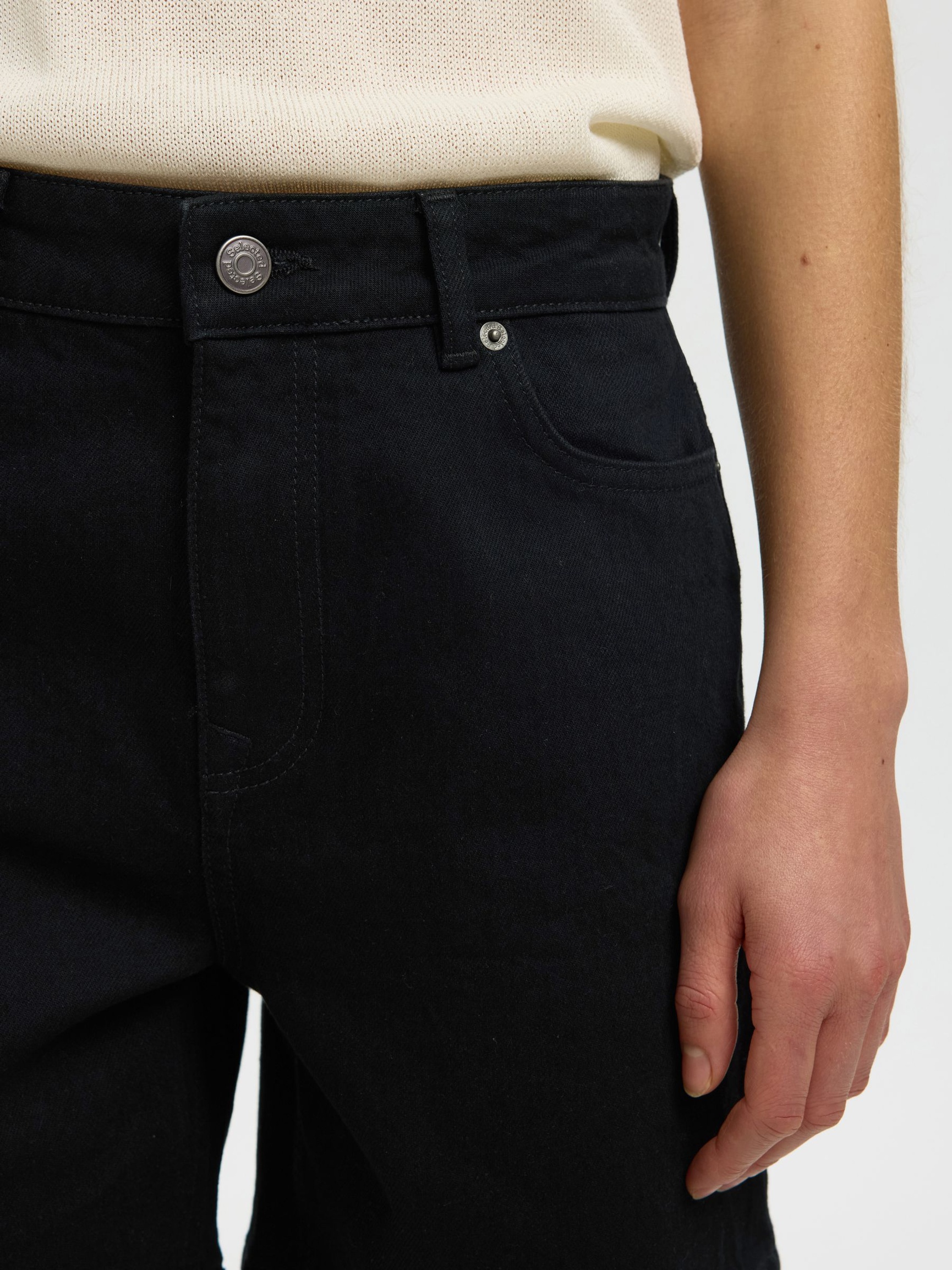 HØJTALJET DENIMSHORTS, Black Denim, highres