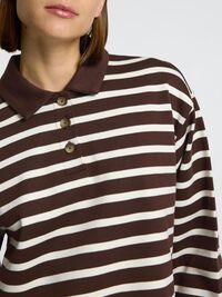 STRIPED  LONG-SLEEVED POLO, Coffee Bean, highres