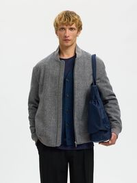 WOOL BLEND BOMBER JACKET, Dark Grey, highres