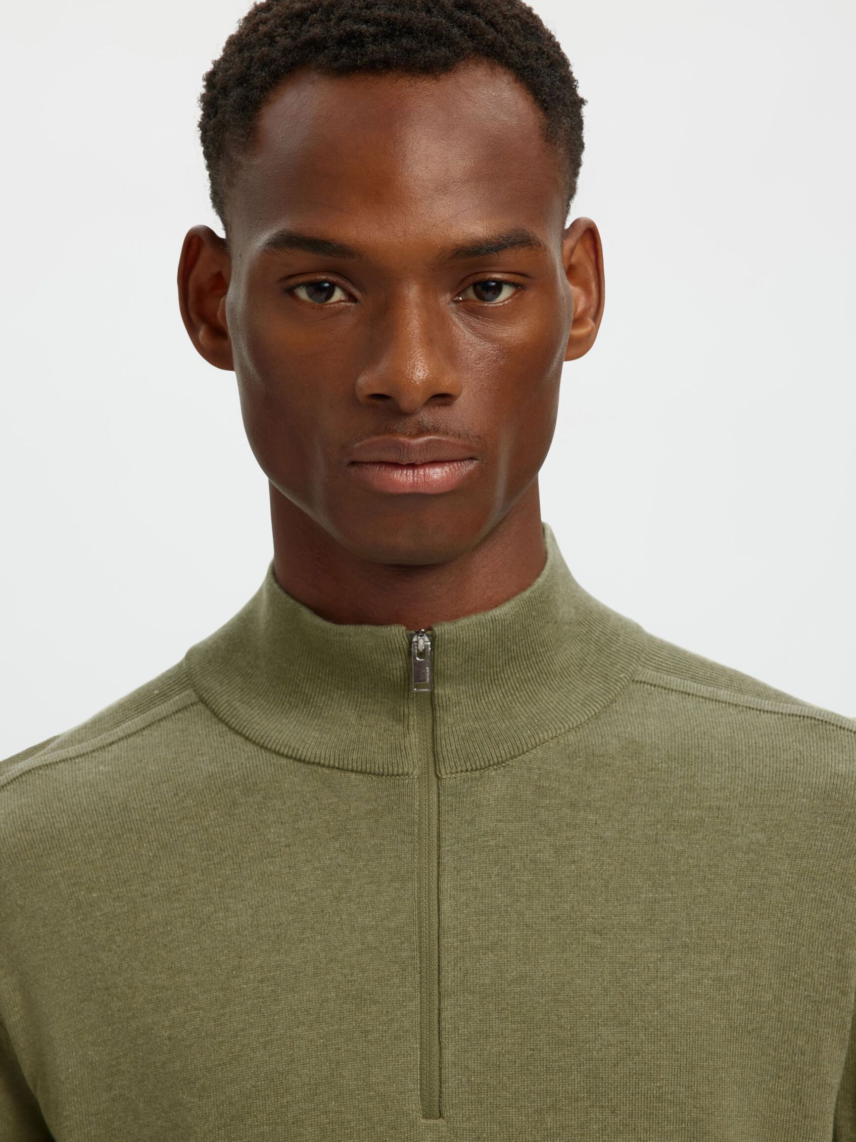 HALF-ZIP KNITTED JUMPER, Deep Lichen Green, highres