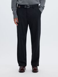 WOOL BLEND LOOSE-FIT TROUSERS, Dark Navy, highres