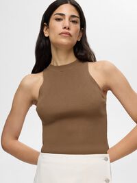 SLEEVELESS KNITTED TOP, Coca Mocha, highres