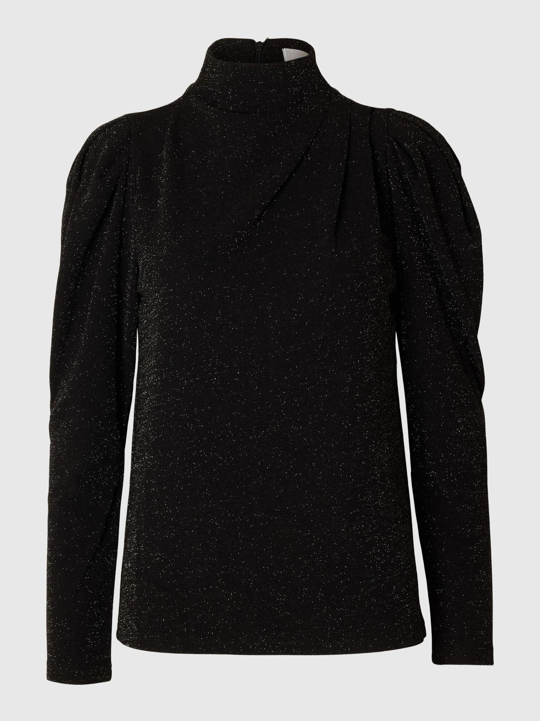 DRAPED LONG SLEEVED TOP, Black, highres