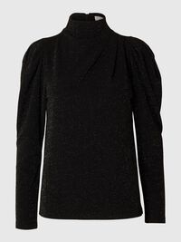 DRAPED LONG SLEEVED TOP, Black, highres