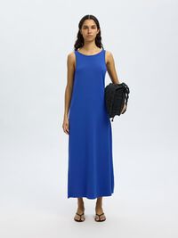 ÄRMELLOSES BAUMWOLLMIX MAXIKLEID, Dazzling Blue, highres