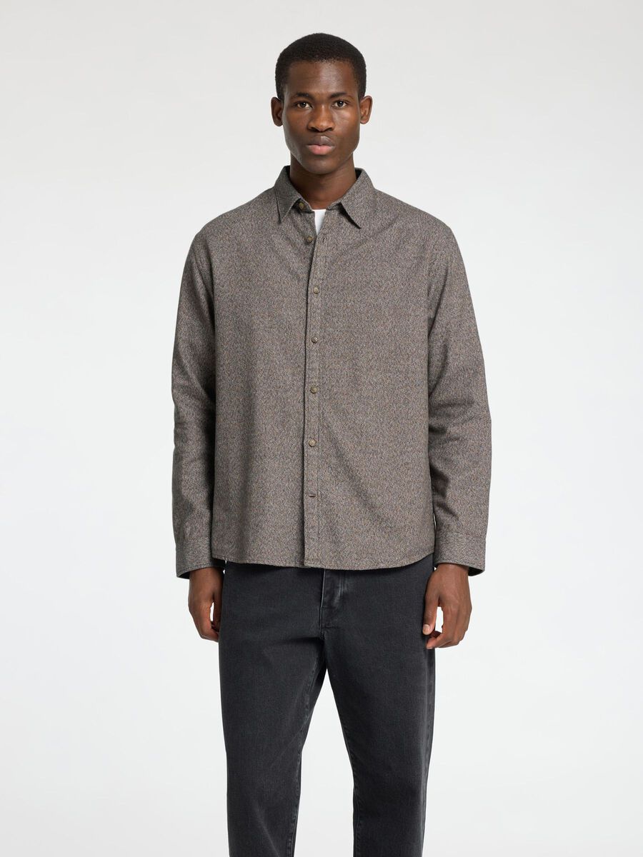 Selected LONG SLEEVED FLANNEL SHIRT, Chocolate Torte, highres - 16095733_ChocolateTorte_1143929_003.jpg