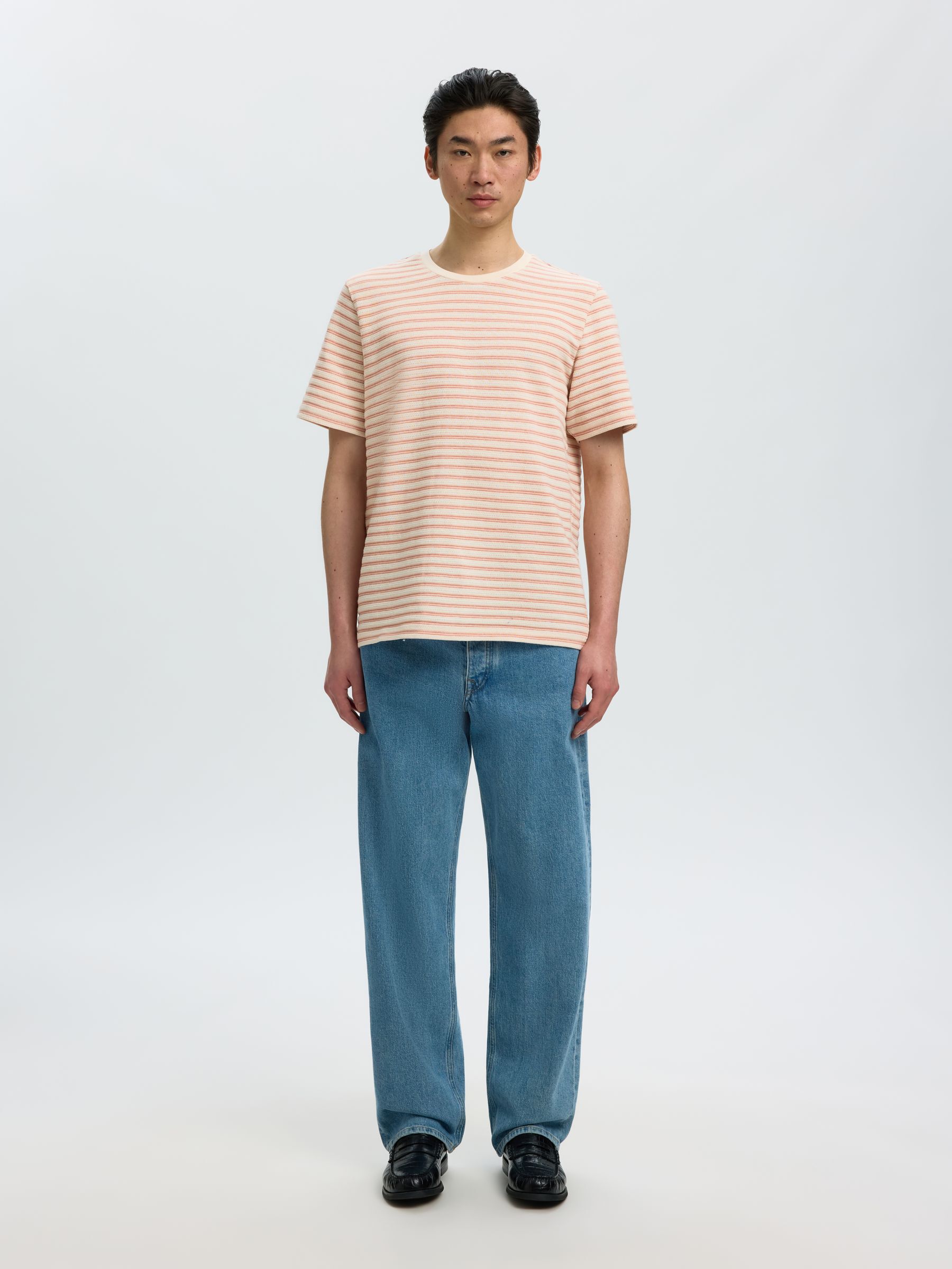 STRIPED CREWNECK T-SHIRT, Egret, highres
