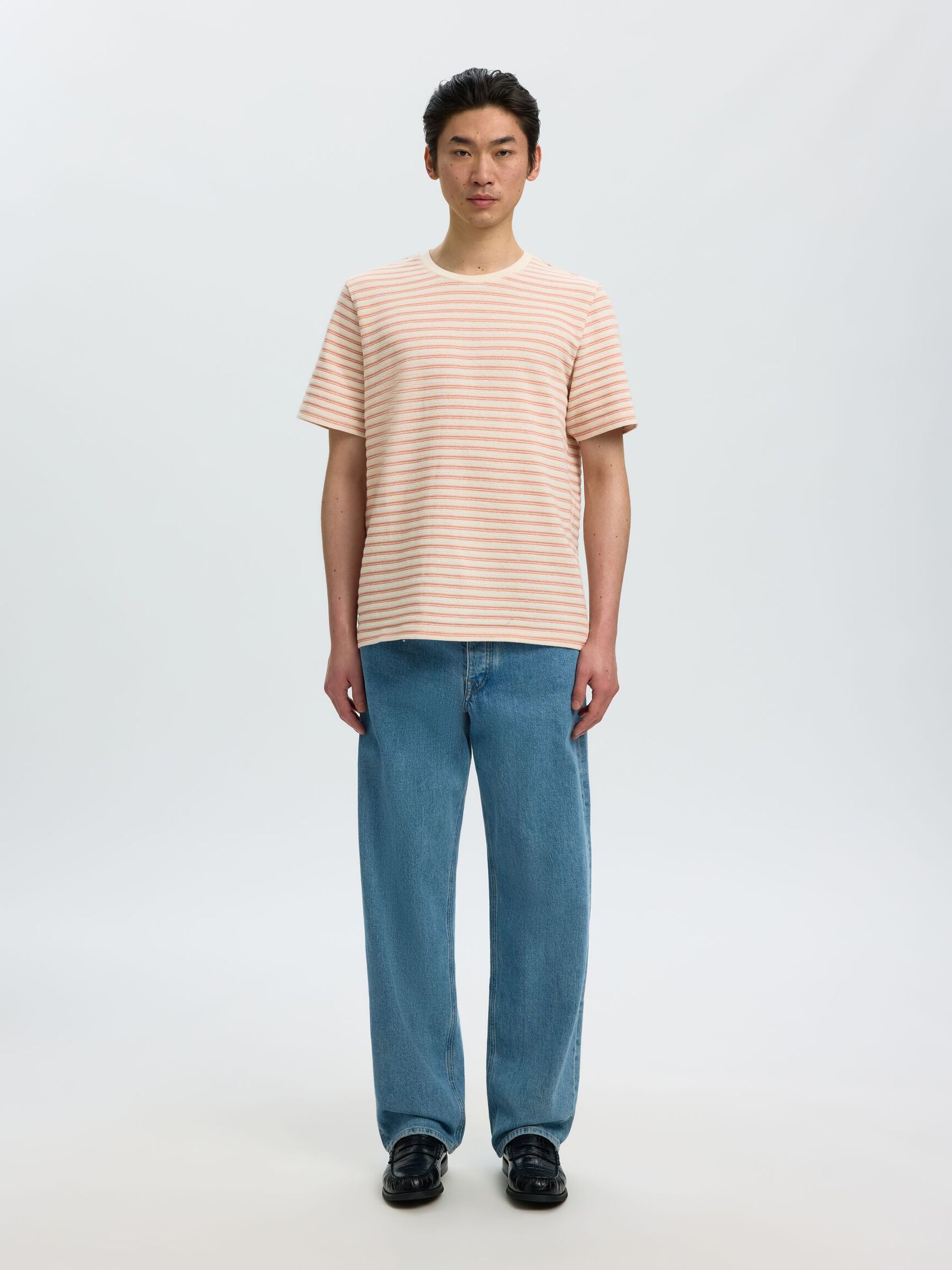 STRIPED CREWNECK T-SHIRT, Egret, highres