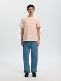 STRIPED CREWNECK T-SHIRT, Egret, highres