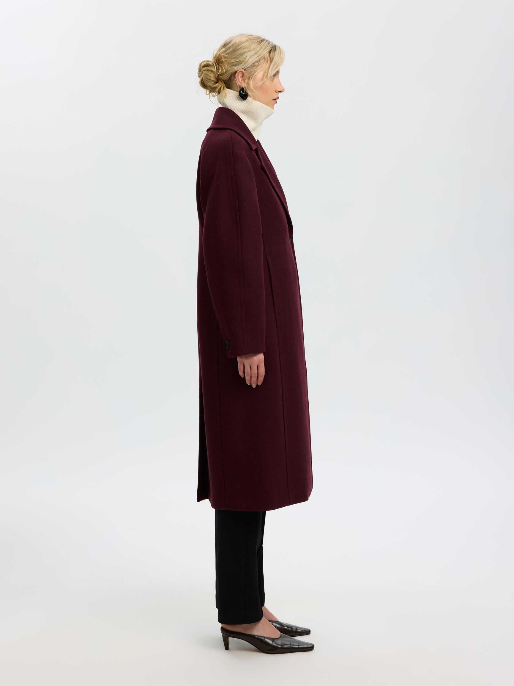 WOOL BLEND LONG COAT, Tawny Port, highres